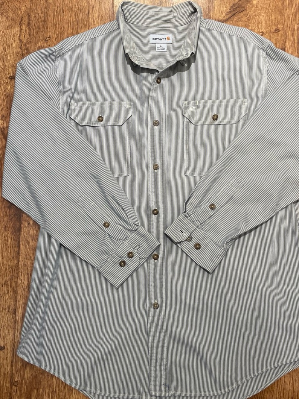 Carhartt Men’s Blue/White Stripe Cotton Button down work Shirt